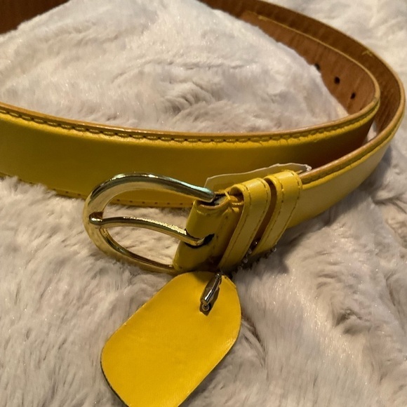 Accessories - Yellow Faux Leather Belt with Gold Tone Buckle